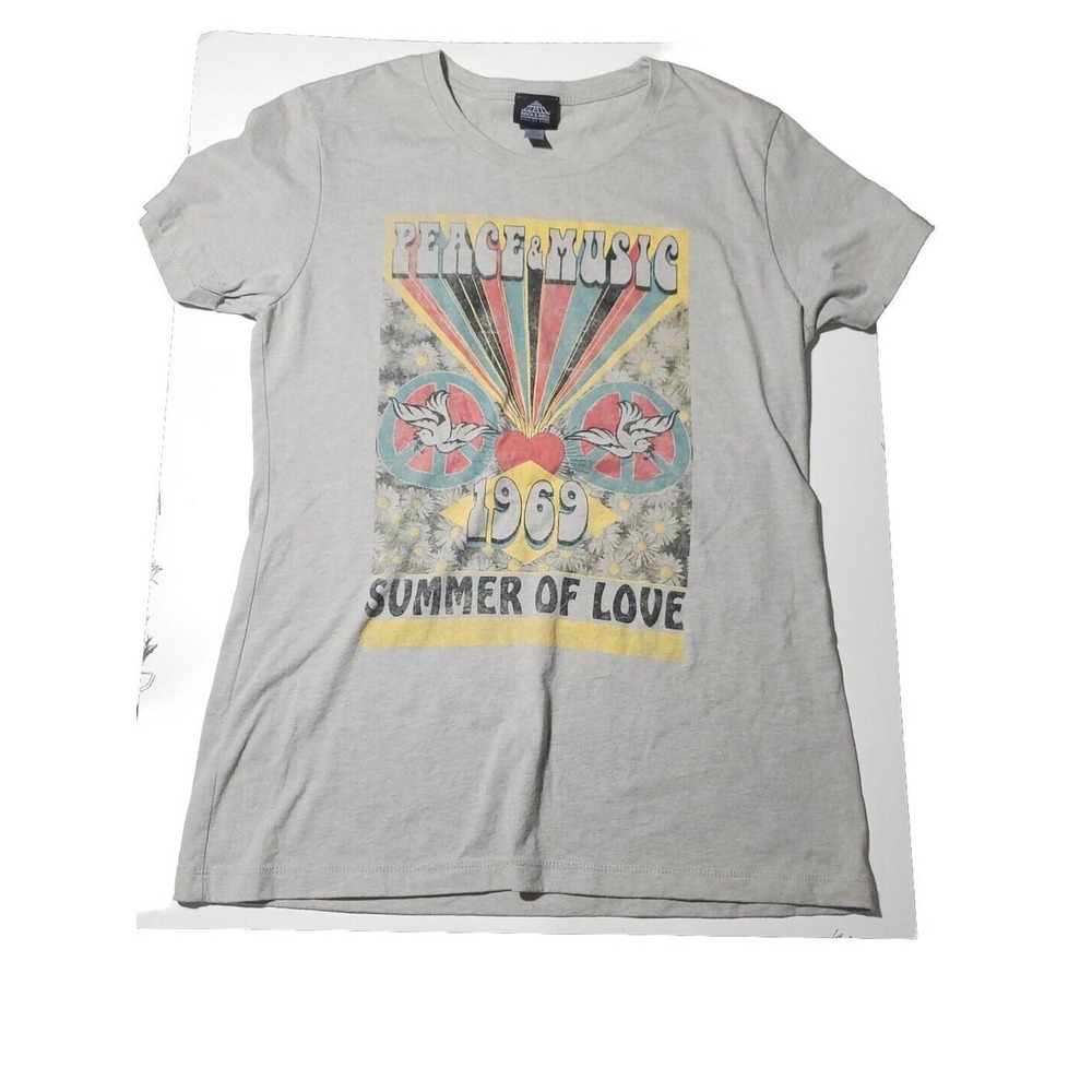 Roc & Roll Hall Of Fame XL Gray 1969 Peace & Music Summer Of Love Cotton T-Shirt